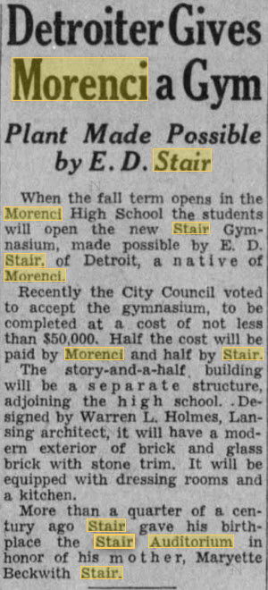 Stair Auditorium - 24 Jul 1940 Article (newer photo)